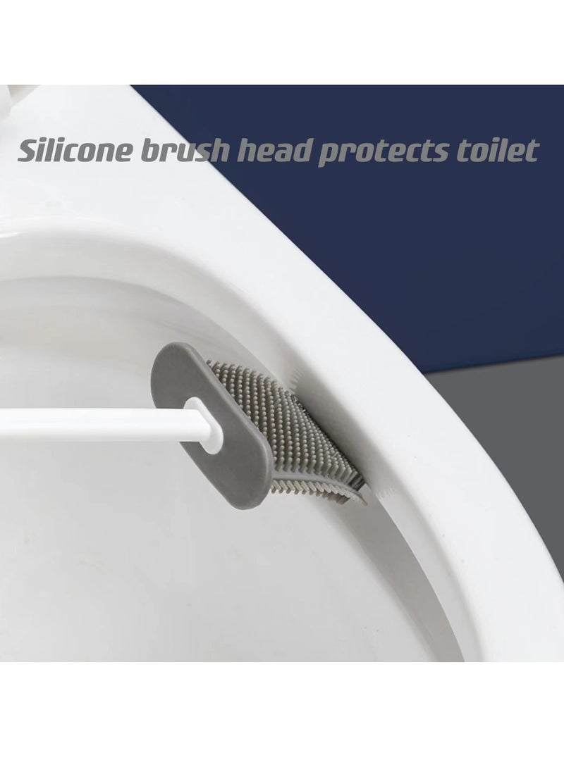 Toilet brush and suit with ventilation frame, 1 S-shaped toilet brush, 1 silicone brush head, and 1 brush for cleaning dead corners (GREY)