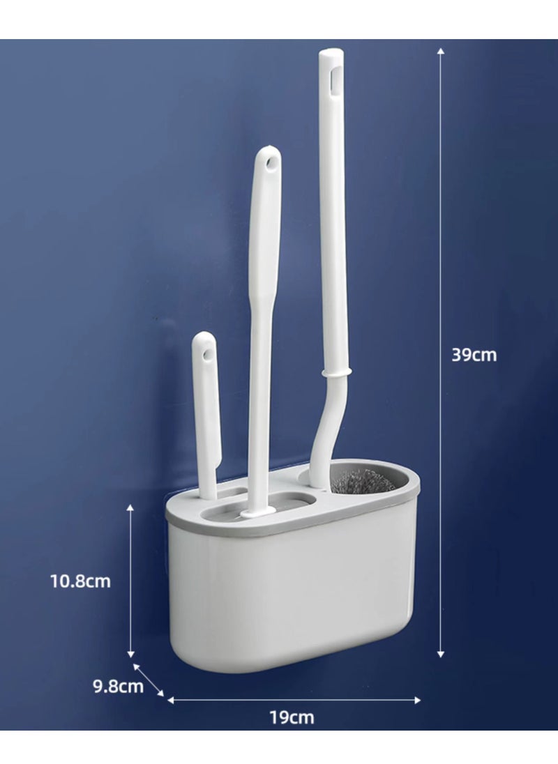 Toilet brush and suit with ventilation frame, 1 S-shaped toilet brush, 1 silicone brush head, and 1 brush for cleaning dead corners (GREY)