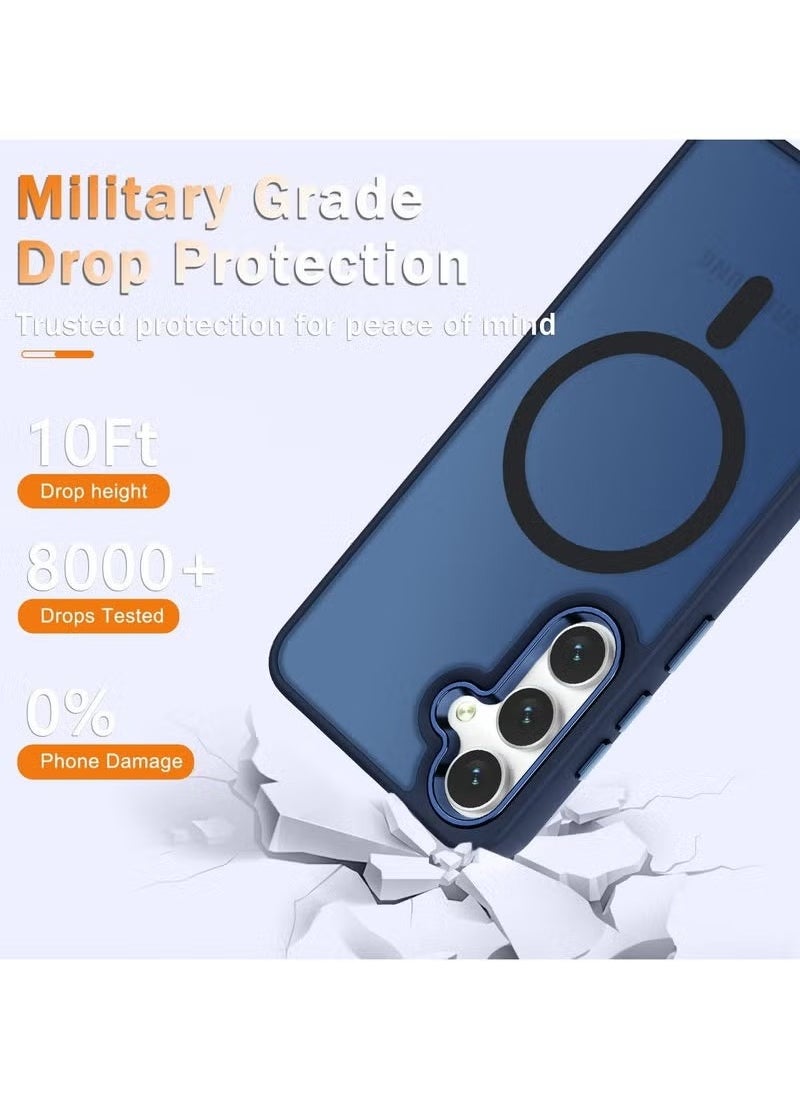 TIGER - Samsung Galaxy S24 FE Case | Matte Magnetic Phone Case with 1 Screen Protector | Magsafe Compatible | Translucent Frosted Slim Shockproof Protective Cover | Navy Blue for Samsung Galaxy S24 FE - Image 1