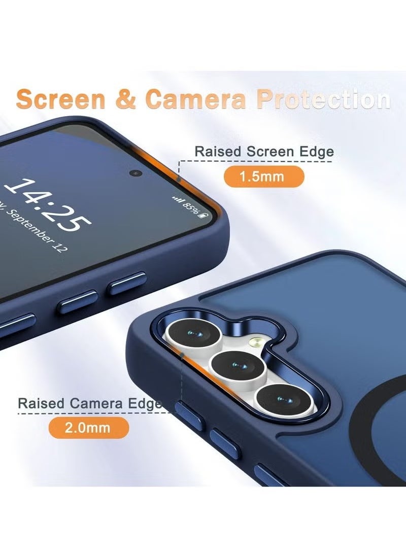TIGER - Samsung Galaxy S24 FE Case | Matte Magnetic Phone Case with 1 Screen Protector | Magsafe Compatible | Translucent Frosted Slim Shockproof Protective Cover | Navy Blue for Samsung Galaxy S24 FE - Image 1