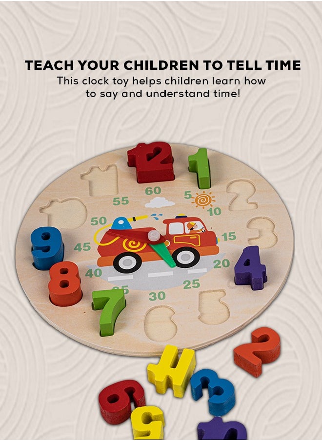 BAYBEE Wooden Teaching Clock Puzzle For Kids Toys, Wooden Clock Toy Digital Numbers Puzzle Block Color Shape Sorting Block, Preschool Learning Educational Baby Toys Block Toys For Kids 3+ Years  - Image 5