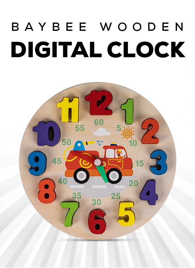 BAYBEE Wooden Teaching Clock Puzzle For Kids Toys, Wooden Clock Toy Digital Numbers Puzzle Block Color Shape Sorting Block, Preschool Learning Educational Baby Toys Block Toys For Kids 3+ Years  - Image 2