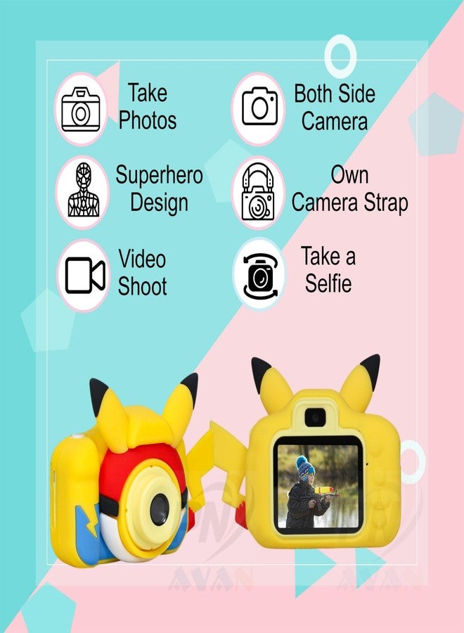 PN AVAN Pikachuu Kids Digital Camera for Boys & Girls Age 3-10 Years with Selfie Camera, Video Recording, USB Rechargeable & Micro SD Card Support | Cute Cartoon Mini Camera Toy for Kids (Pikachu) - Image 4