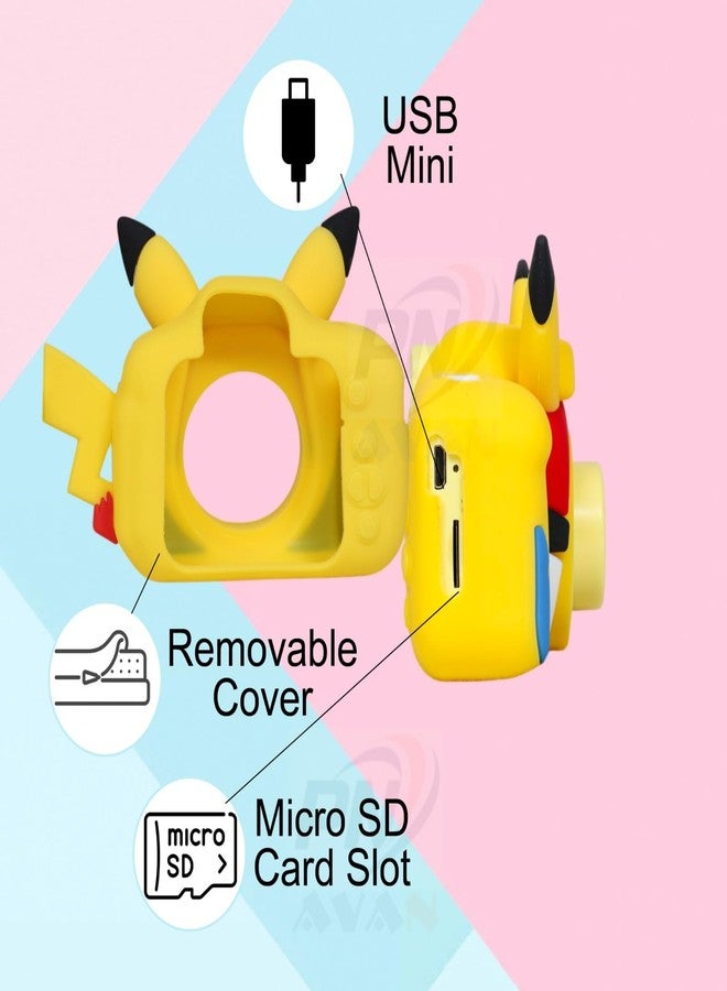 PN AVAN Pikachuu Kids Digital Camera for Boys & Girls Age 3-10 Years with Selfie Camera, Video Recording, USB Rechargeable & Micro SD Card Support | Cute Cartoon Mini Camera Toy for Kids (Pikachu) - Image 3