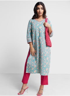 V-Neck Floral Print Kurta & Pant Set - pzsku/ZACE4BB9489A7EFE60413Z/45/_/1719433401/6fe34e4d-97bc-42ea-9a7d-09c67e0b2258