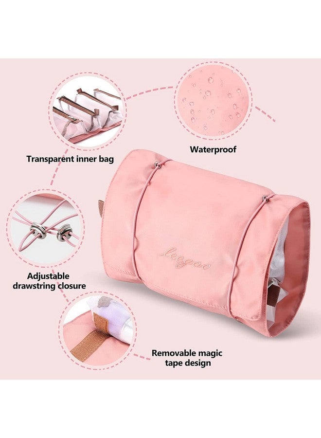 Afrodite Hanging Roll Up Travel Toiletry Bag For Women, Makeup Bag Travel Organizer Cosmetic Bag, 4 Removable Storage Bags, Waterproof, First Aid, Bathroom, Palette/Brush Holder, Peach - Image 5