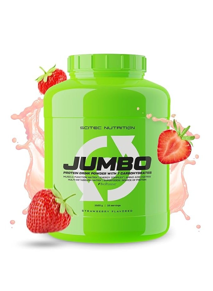 SCITEC NUTRITION مسحوق مشروب بروتين سكيتك جامبو مع 6 كربوهيدرات، بنكهة الفراولة، 3520 جرام