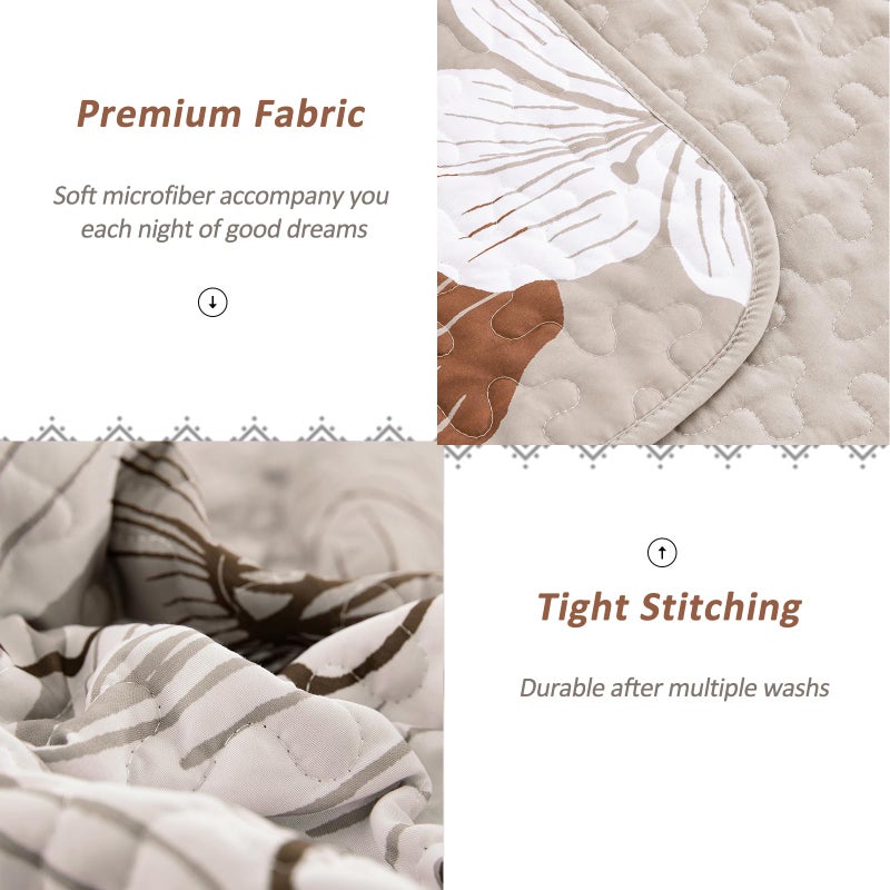 DJY Brown Quilt Set Queen Taupe Floral Pattern Quilt Coverlet Set Boho Floral Bedspread with 2 Pillow Shams Elegant Flower Bedding Quilt Set for All Season (3 Pieces, 90"x 96") - Image 4