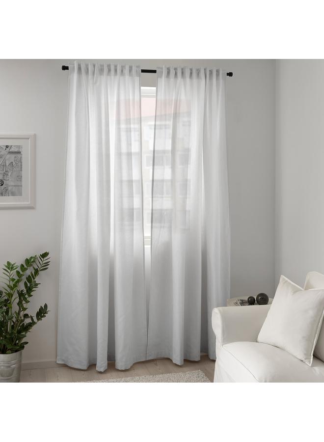 زبون ستائر، زوج واحد، مع شريط رأسي/أبيض، 145×300 سم - Image 5