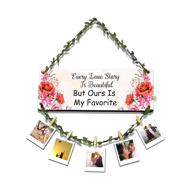 AR Creative Every Love Story Is Beautiful - Photo Frame Wall Hanging, Photo Hanging With Clips And Rope, Memories Wall Hanging, Home And Office Decoration, Room Decor (16 x 14 Inch) - Image 1