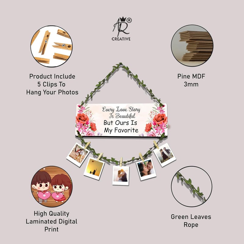 AR Creative Every Love Story Is Beautiful - Photo Frame Wall Hanging, Photo Hanging With Clips And Rope, Memories Wall Hanging, Home And Office Decoration, Room Decor (16 x 14 Inch) - Image 4