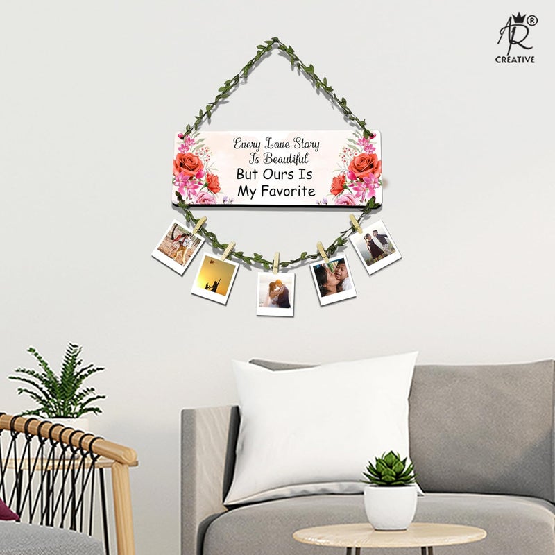 AR Creative Every Love Story Is Beautiful - Photo Frame Wall Hanging, Photo Hanging With Clips And Rope, Memories Wall Hanging, Home And Office Decoration, Room Decor (16 x 14 Inch) - Image 2