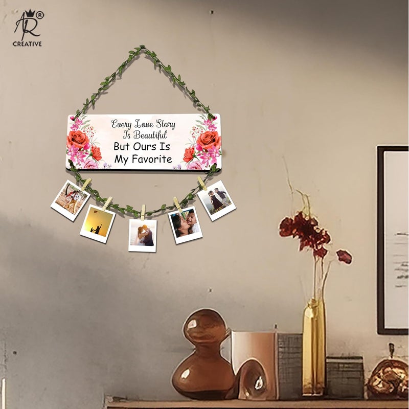 AR Creative Every Love Story Is Beautiful - Photo Frame Wall Hanging, Photo Hanging With Clips And Rope, Memories Wall Hanging, Home And Office Decoration, Room Decor (16 x 14 Inch) - Image 3