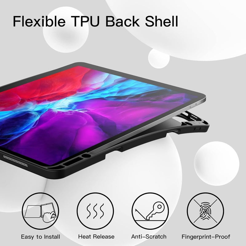 جي تيك حافظة لجهاز آيباد برو 12.9 بوصة موديل 2020/2018، الجيل الرابع/الثالث مع حامل أقلام، تدعم شحن القلم الثاني، غطاء رفيع للجهاز اللوحي مع ظهر ناعم من البولي يوريثان الحراري، خاصية الإيقاظ/السكون التلقائي، لون أسود - Image 3