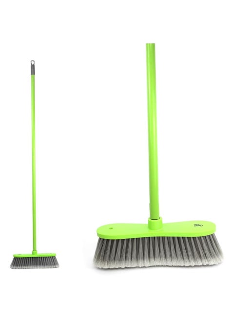 Clean and Care Indoor Broom with Iron Stick Home Kitchen Cleaning Stiff Bristle Long Handle Muti purpose to Use Multicolor