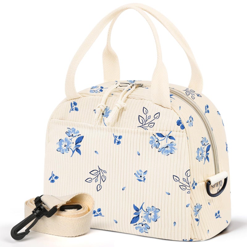 WOBAGMEN Lunch Bag for Women,Insulated Large Lunch Box,Reusable leakproof Lunch Totebag for Adult Work Office Picnic (blue flora) - Image 1