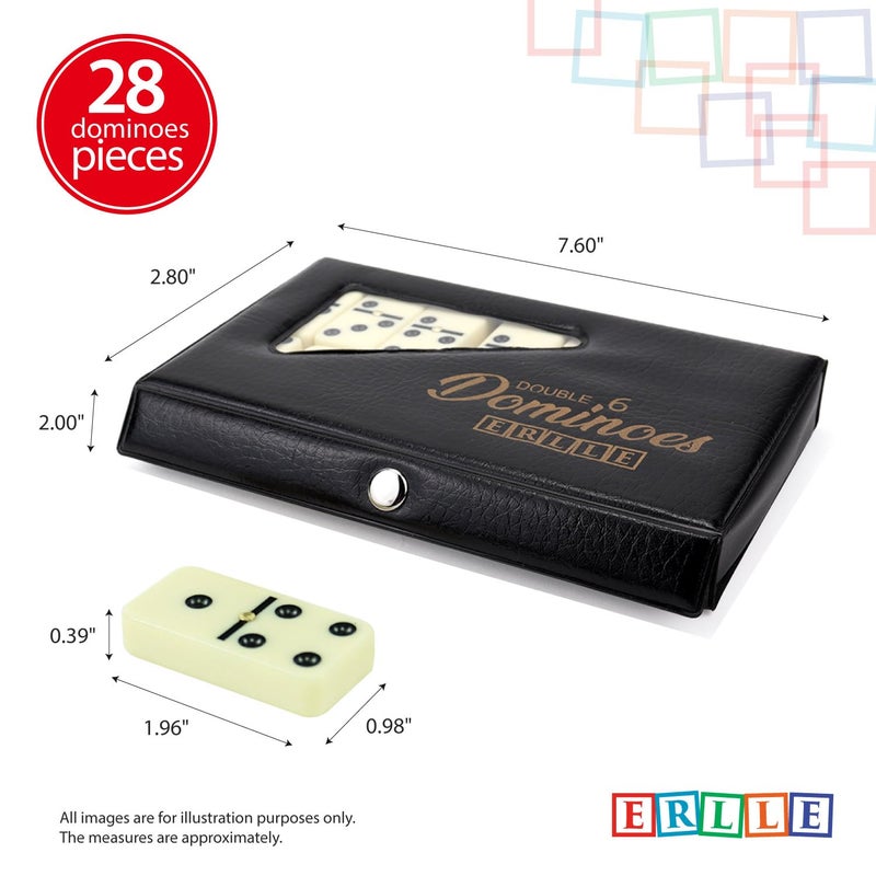 ERLLE - Premium Double 6 Dominoes Set, Classic Domino Game with Vinyl Case, Tiles for Adults & Kids, Mexican Train & Family Game Night - Image 2