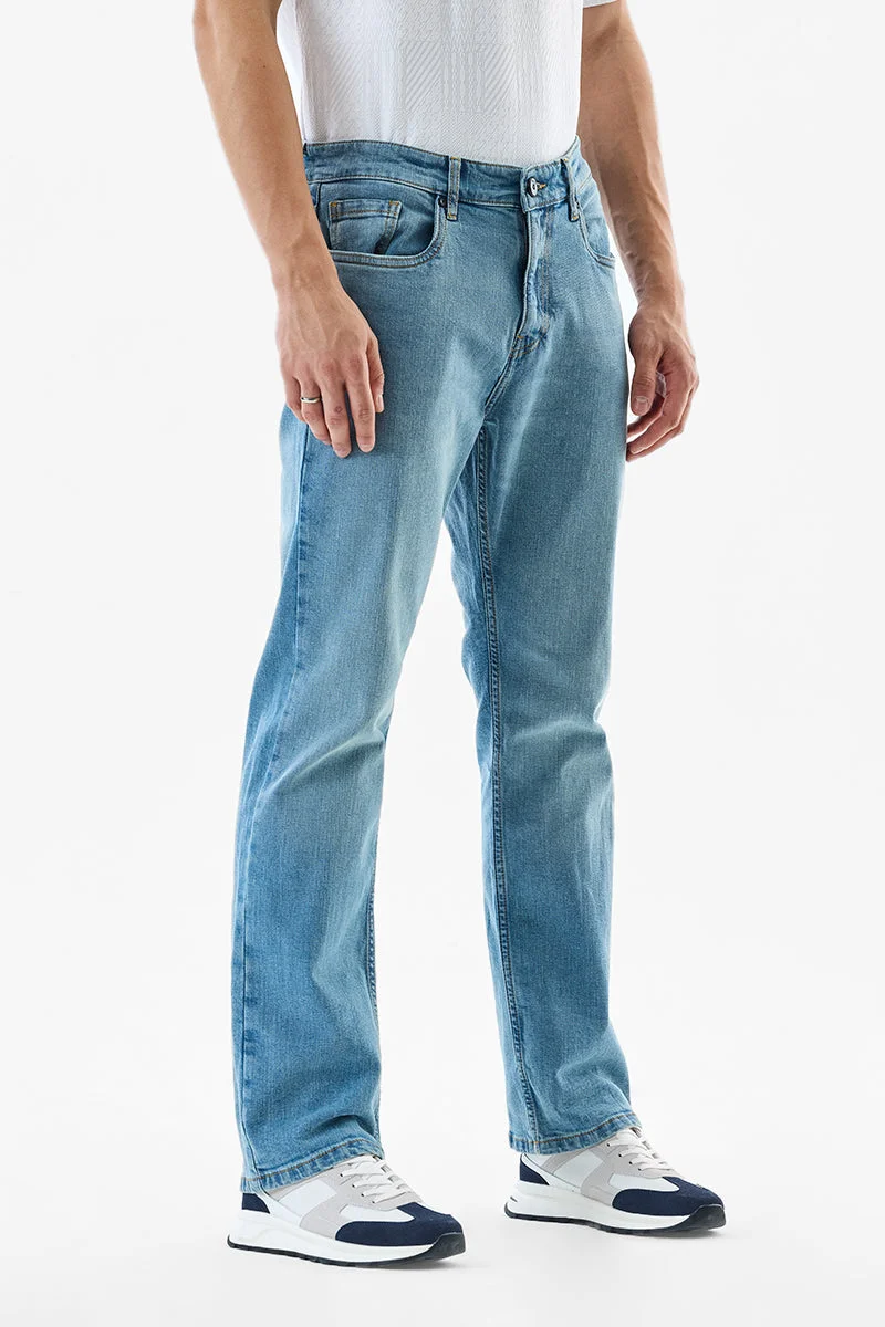 SNITCH Blue Straight Fit Stretch Washed Jeans for Men | Best Price UAE