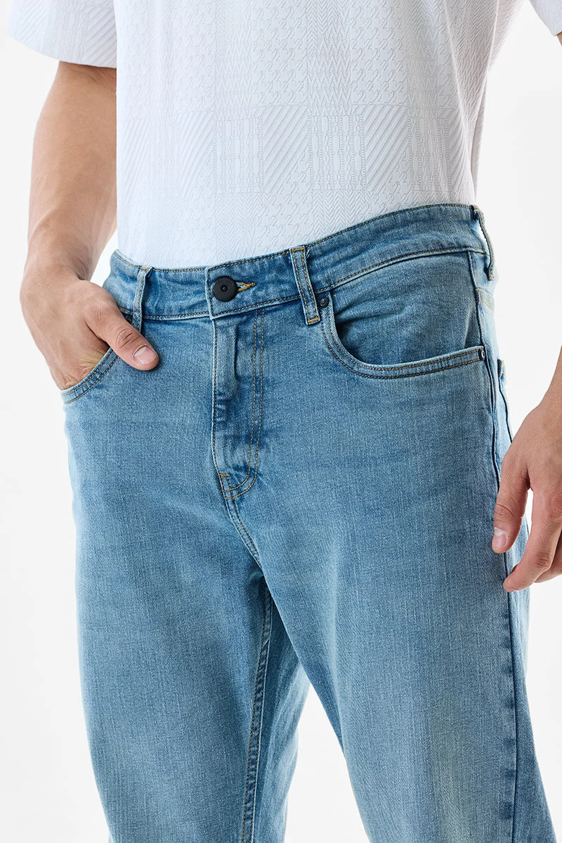 SNITCH Blue Straight Fit Stretch Washed Jeans for Men | Best Price UAE