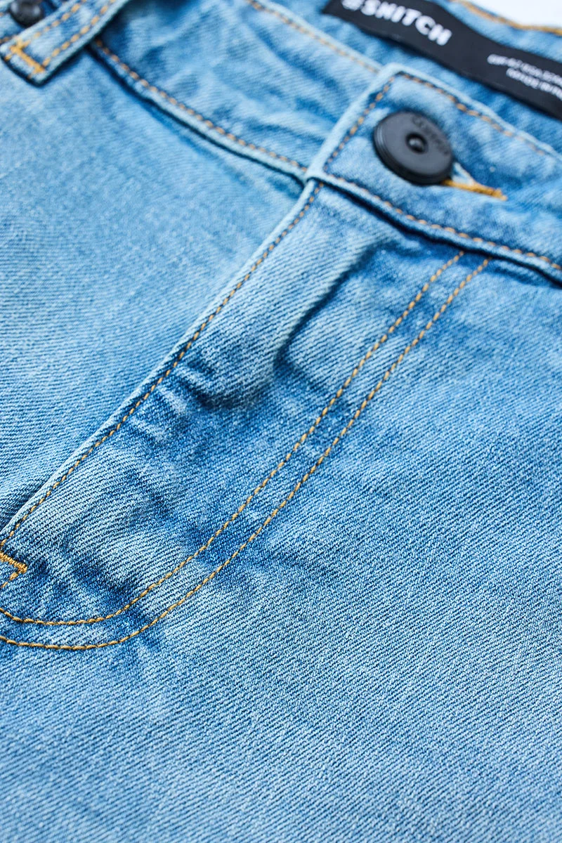 SNITCH Blue Straight Fit Stretch Washed Jeans for Men | Best Price UAE