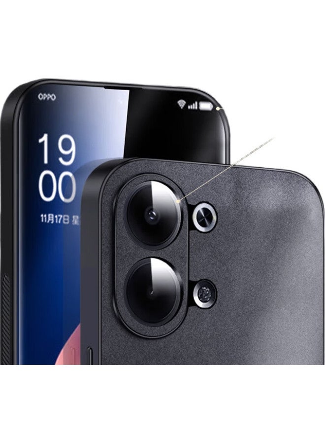 Shangsu Compatible With Oppo Reno9 Phone Case, Oppo Reno9 Pro Protective Cover, Shockproof, Full Lens Protection, Soft Shell, Simple Luxury Lambskin Outer Case, For Women And Men, Leather Case, Black - Image 3