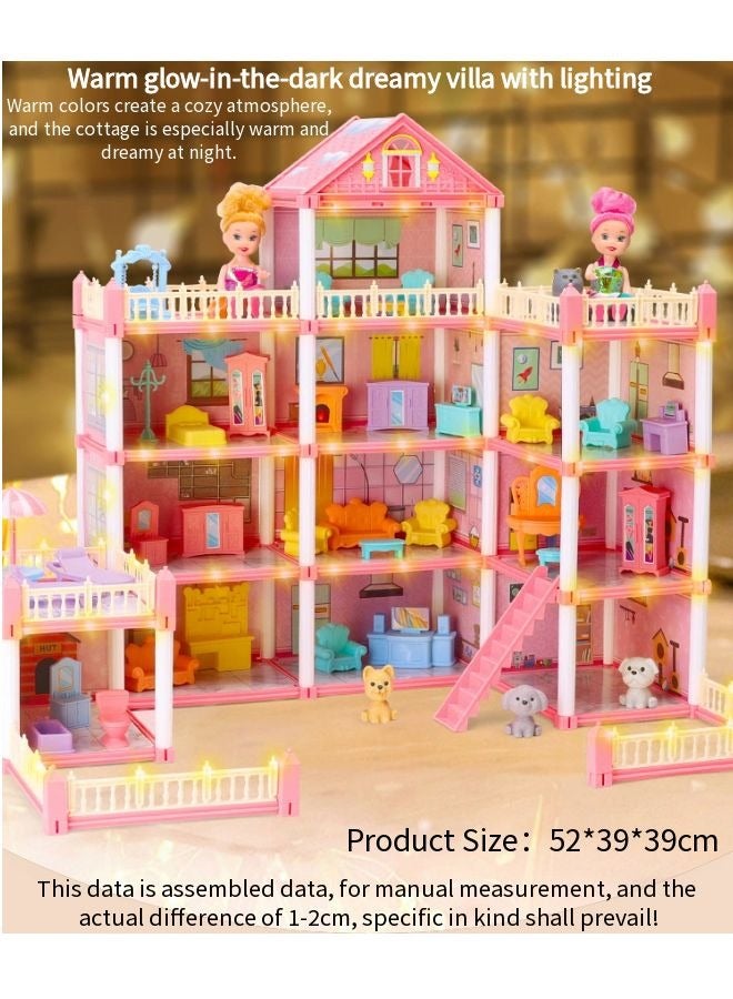 Vixplorn young girls games/Dollhouses Play house DIY toys, fantasy princess simulation castle, DIY dollhouse, 4 layers 14 rooms, 267pcs send dazzling colorful light strings 2, children's play house toys, girls princess simulation castle toys, suitable for children's gifts, gift gifts, suitable for children over 3 + years old - Image 2