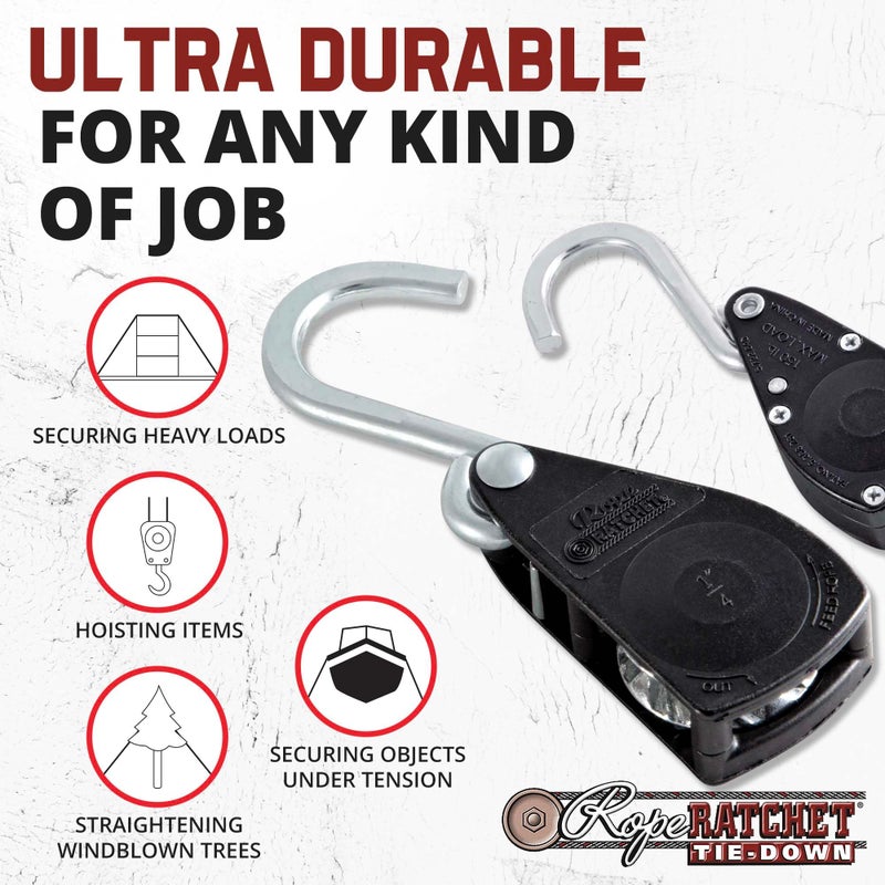 Rope Ratchet رافعة حبل 1/4" لتعليق الحبال، آلية قفل ثقيلة، مشد للستائر الشمسية، الأراجيح، تثبيت المظلات، رفع الحدائق، استخدام خارجي، سعة 150 رطل - لا يشمل الحبل - Image 3