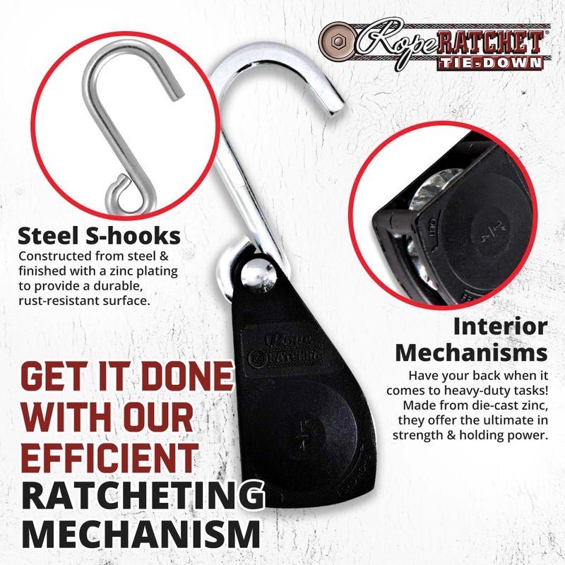 Rope Ratchet رافعة حبل 1/4" لتعليق الحبال، آلية قفل ثقيلة، مشد للستائر الشمسية، الأراجيح، تثبيت المظلات، رفع الحدائق، استخدام خارجي، سعة 150 رطل - لا يشمل الحبل - Image 5