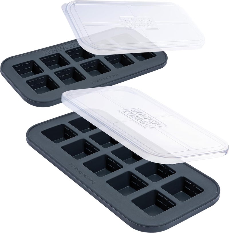Souper Cubes 2 Tbsp Silicone Freezer Molds  Perfect for Storing Garlic Herbs Ginger Pesto Tomato Paste Lemon Juice Purees and More  Silicone Baby Food Freezer Tray  Charcoal  2Pack - Image 1