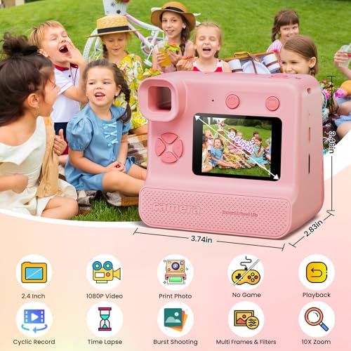 GREENKINDER Instant Print Camera for Kids 1080P Kids Instant CamerasHD Selfie Digital Video Cameras Toddler 3 Rolls Print Paper 32G CardChristams Birthday Gifts for Girls Boys Age 5 6 7 8 9 10 - Image 3