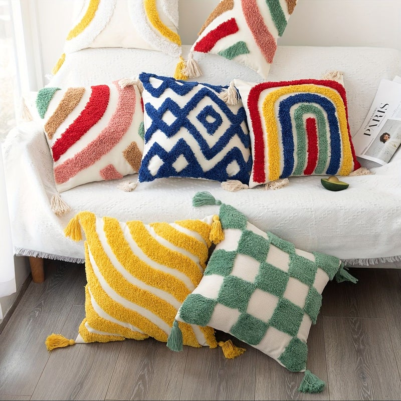Yellow Stripes Tufted Nordic Geometric Cushion For Living Room Sofa And Bedroom - Image 4
