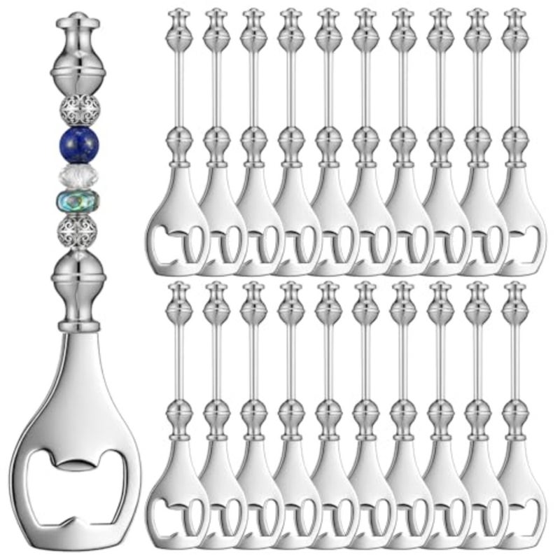20pcs Beadable Beer Opener Set Reusable Bottle Opener Decorative DIY Flat Beer Bottle Openers Beaded Bottles Openers DIY Bead Metal Silver Wine Stoppers for Crafts Fall Bar Party Favor - Image 1