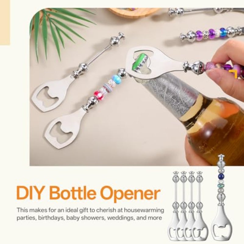 20pcs Beadable Beer Opener Set Reusable Bottle Opener Decorative DIY Flat Beer Bottle Openers Beaded Bottles Openers DIY Bead Metal Silver Wine Stoppers for Crafts Fall Bar Party Favor - Image 3