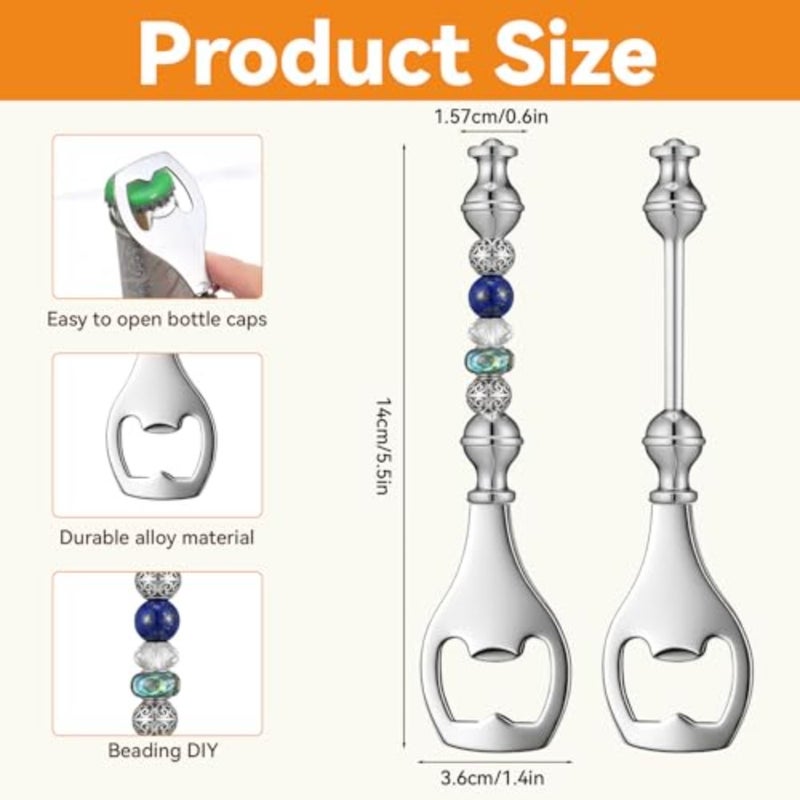 20pcs Beadable Beer Opener Set Reusable Bottle Opener Decorative DIY Flat Beer Bottle Openers Beaded Bottles Openers DIY Bead Metal Silver Wine Stoppers for Crafts Fall Bar Party Favor - Image 2