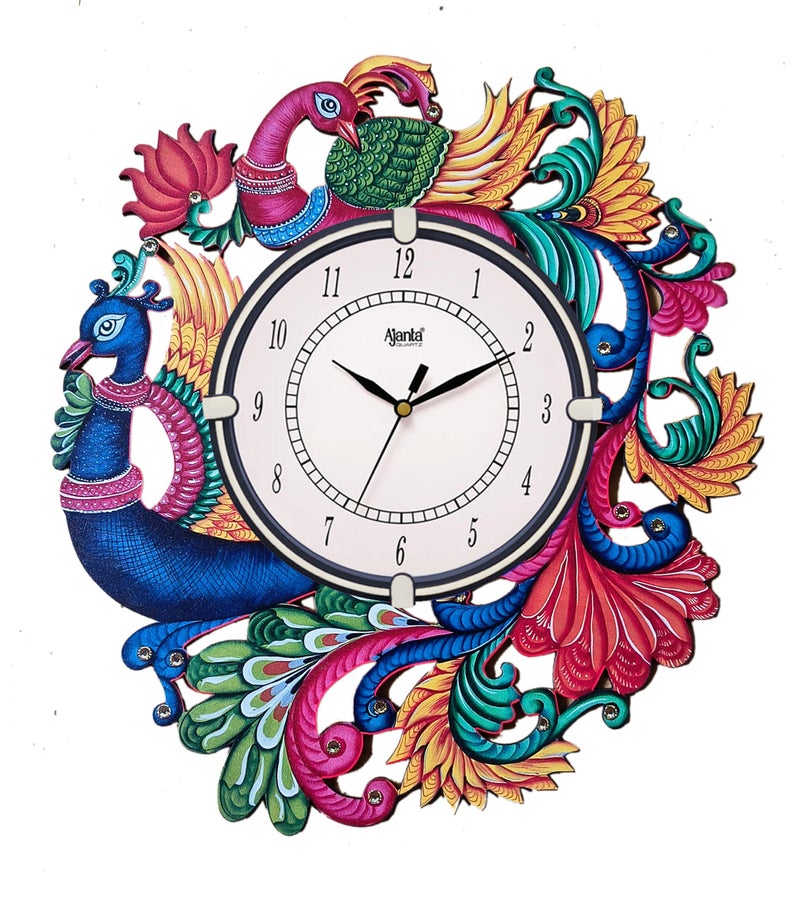 Ajanta Wall Clock Wooden Wall Clock Peacock (35x32 cm) - Image 2
