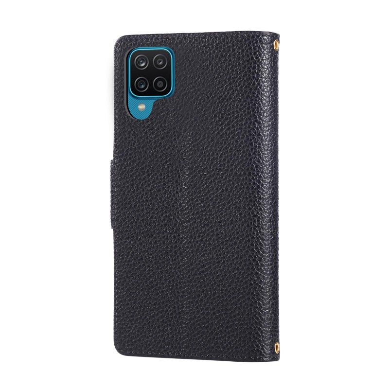 erorex For Samsung Galaxy A12 5G Round Buckle Zipper Wallet Leather Phone Case with Crossbody Strap(Black) - Image 3