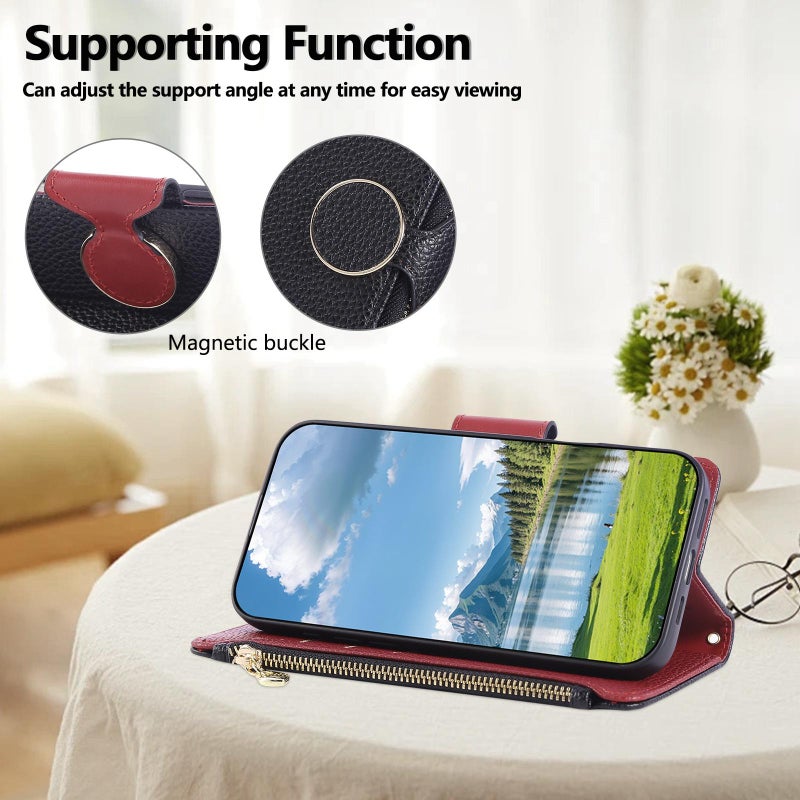 erorex For Samsung Galaxy A12 5G Round Buckle Zipper Wallet Leather Phone Case with Crossbody Strap(Black) - Image 5