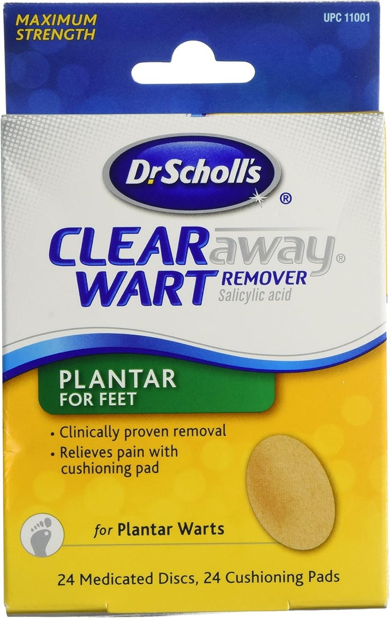 Dr. Scholl's Clear Away Wart Remover for Plantar Warts - 24 Medicated Discs with Cushioning Pads