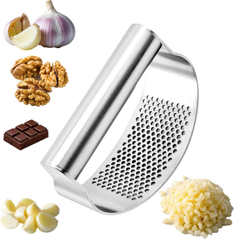 LANGMINGDE 316 Stainless Steel Garlic Press Rocker Heavy Duty, Dishwasher Safe Garlic Crusher, Silver Manual Garlic Press With Handle, Easy To Use & Clean, Garlic Processing Tool - Image 1