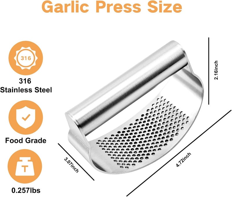 LANGMINGDE 316 Stainless Steel Garlic Press Rocker Heavy Duty, Dishwasher Safe Garlic Crusher, Silver Manual Garlic Press With Handle, Easy To Use & Clean, Garlic Processing Tool - Image 3