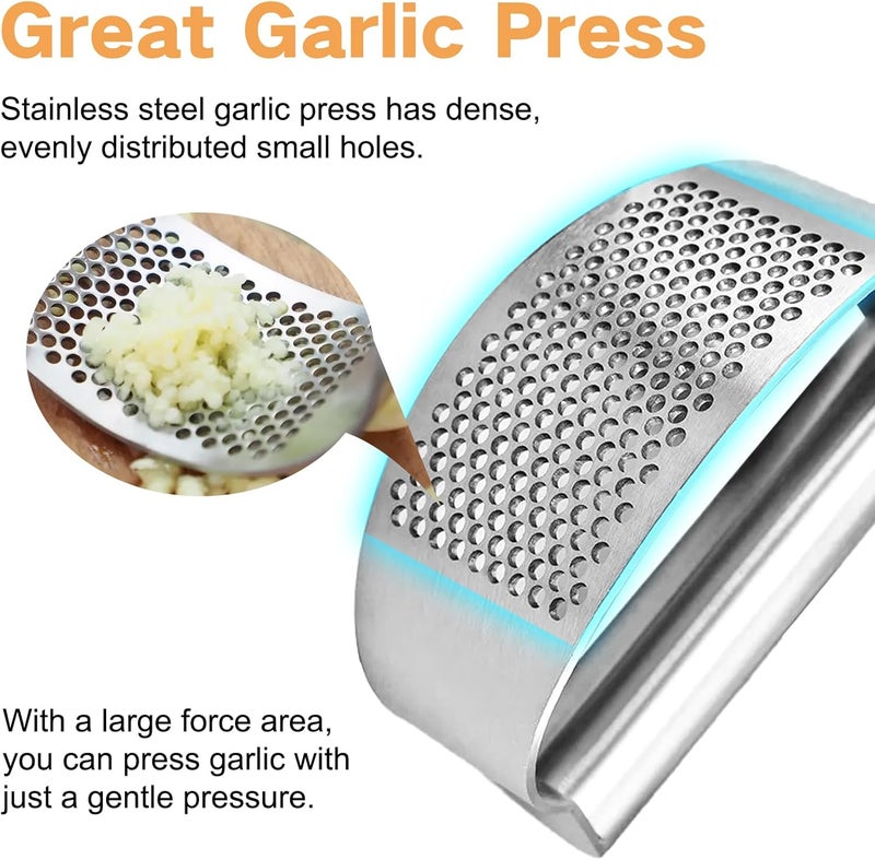 LANGMINGDE 316 Stainless Steel Garlic Press Rocker Heavy Duty, Dishwasher Safe Garlic Crusher, Silver Manual Garlic Press With Handle, Easy To Use & Clean, Garlic Processing Tool - Image 5
