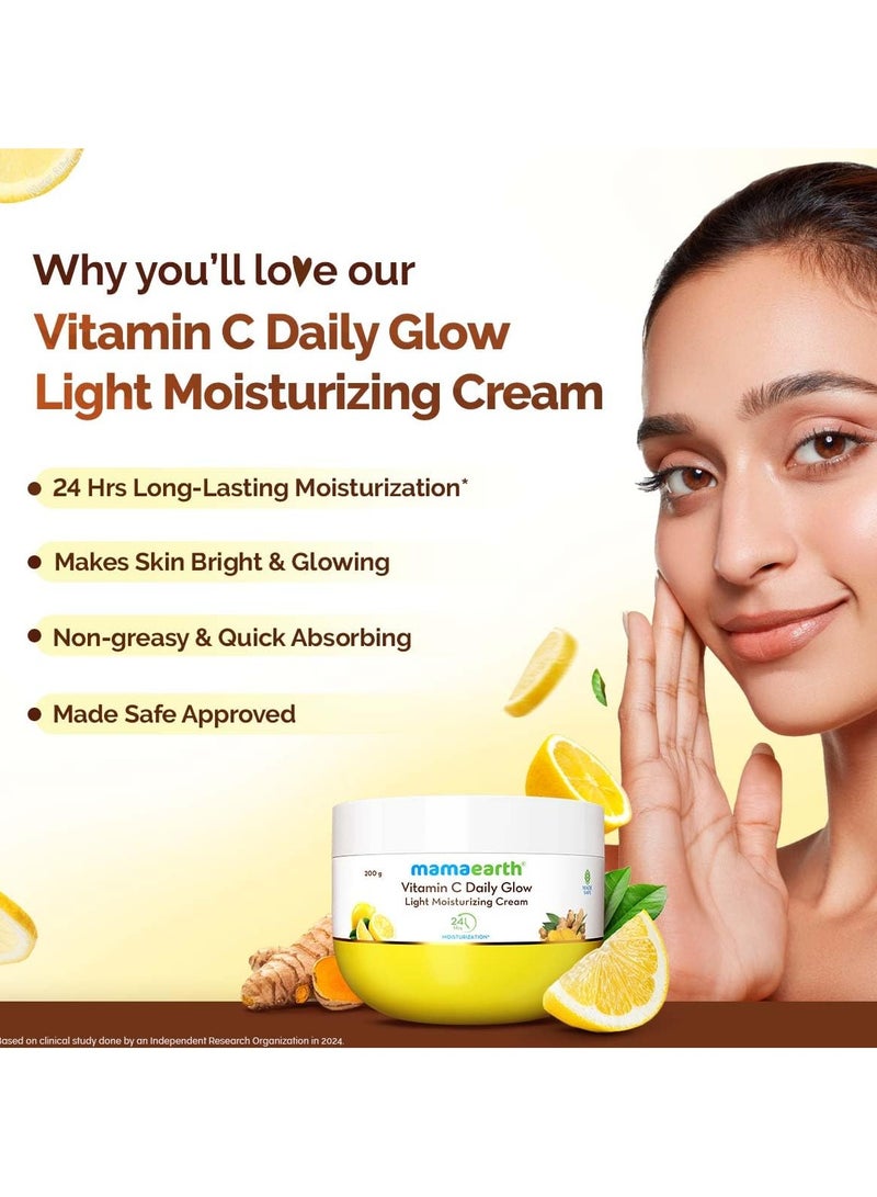Mama Earth Vitamin C Daily Glow Light Moisturizing Cream with Vitamin C & Turmeric 200g | For Face, Hand & Body | 24H Moisturization | Quick Absorbing, Non-Greasy | Soft Moisturizer - Image 3