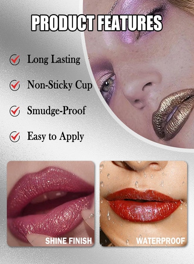 LYSdefeu Diamond Glitter Matte Lipstick,Long Lasting Waterproof Pink Metallic Sparkling High Pigment Non-Stick Lip Stain Tint Lip Gloss,Full-coverage Lipgloss,Mother's Day Lip Makeup Gift for Women Girl-02 - Image 3