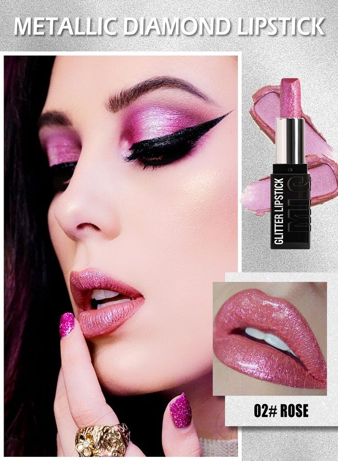 LYSdefeu Diamond Glitter Matte Lipstick,Long Lasting Waterproof Pink Metallic Sparkling High Pigment Non-Stick Lip Stain Tint Lip Gloss,Full-coverage Lipgloss,Mother's Day Lip Makeup Gift for Women Girl-02 - Image 2