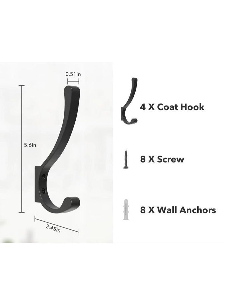 4 Pack Hanging Coat Hooks Wall Mount - Wall Hooks For Hanging Heavy Duty (30LB) Large Coat Hanger Wall Hangers Metal Hooks For Hanging Towels Backpack Hat Jacket Key Bag Purse Clothes Robe Dog Leash  - Image 3