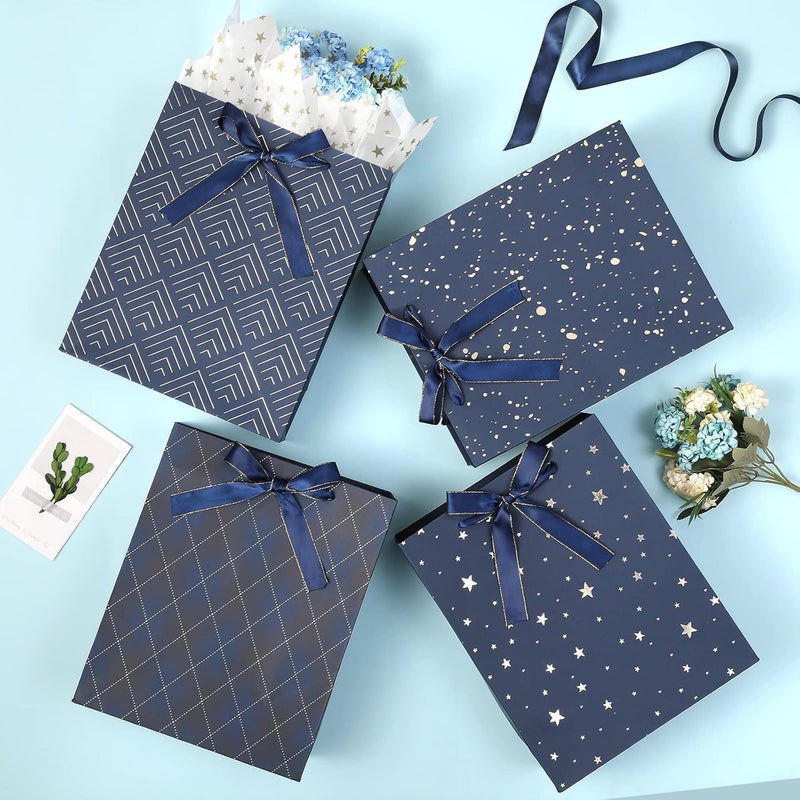 4 Pack Premium Blue Gift Bags with Tissue Paper - 9" Medium Size for Various Occasions - Image 3