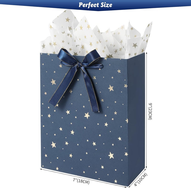 4 Pack Premium Blue Gift Bags with Tissue Paper - 9" Medium Size for Various Occasions - Image 5