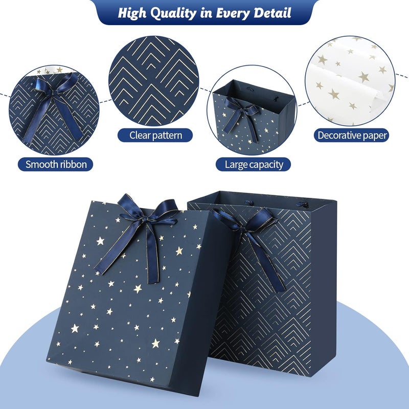 4 Pack Premium Blue Gift Bags with Tissue Paper - 9" Medium Size for Various Occasions - Image 4
