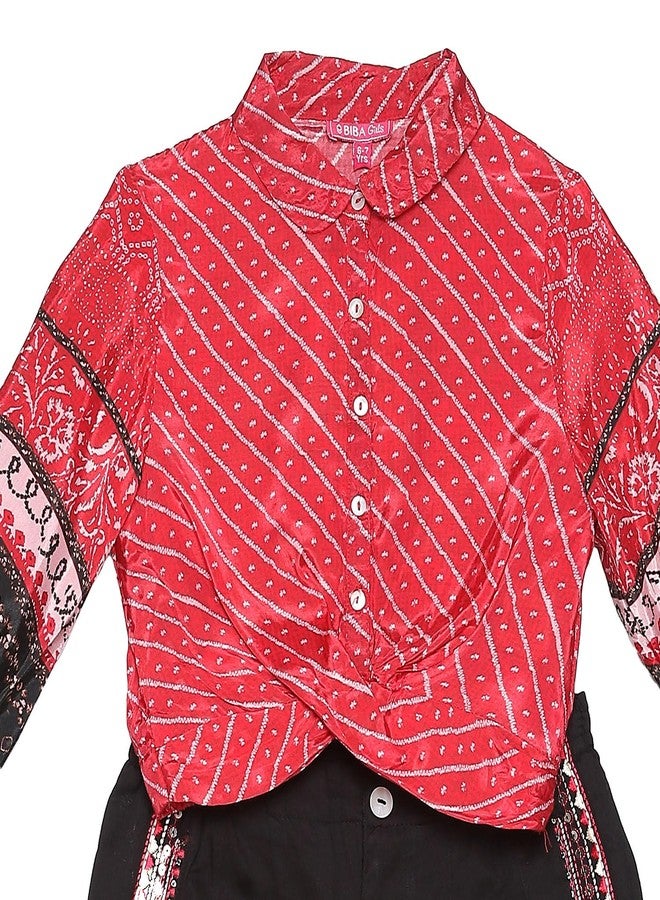 BIBA Girl's Rayon Shirt, Pant (KWEKDALI6127AW24REDBLK_Red-Black - Image 2