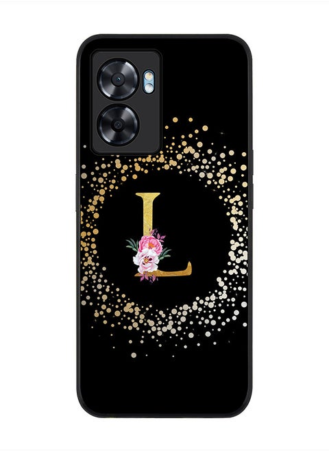 Rugged Black edge case for Oppo A57, Slim fit Rubber Edges Thin Cover -  Custom Monogram Initial Letter Floral Pattern Alphabet - L  (Black )